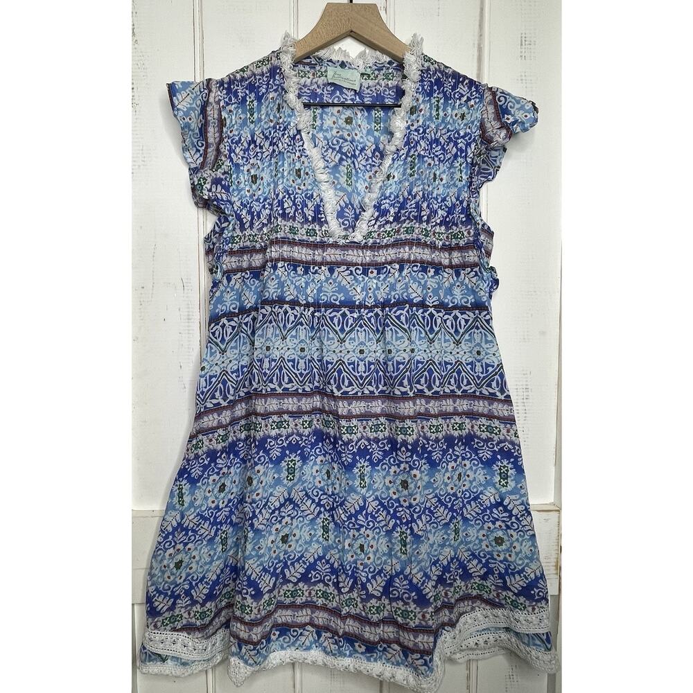 True Destinations Resort Wear Mini Tiered Ruffle Fringe Beach Coverup Dress S